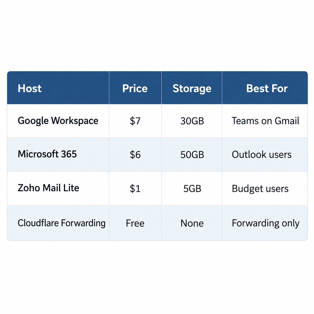 Email Host Comparison Table