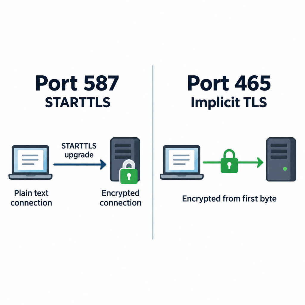 STARTTLS vs Implicit TLS Diagram