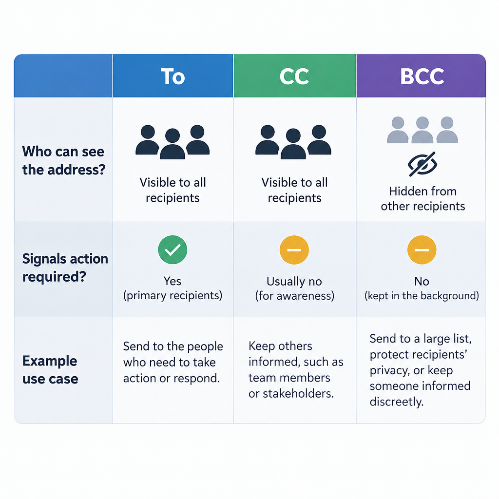 To vs CC vs BCC Comparison Table